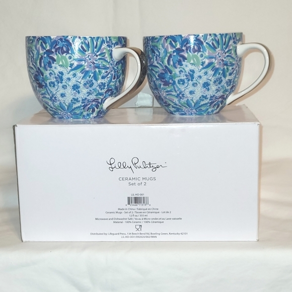 Lilly Pulitzer Other - Set of 2 Lilly Pulitzer 12oz Ceramic Mug Blue Floral Fab Fit Fun Coffee Tea Mugs